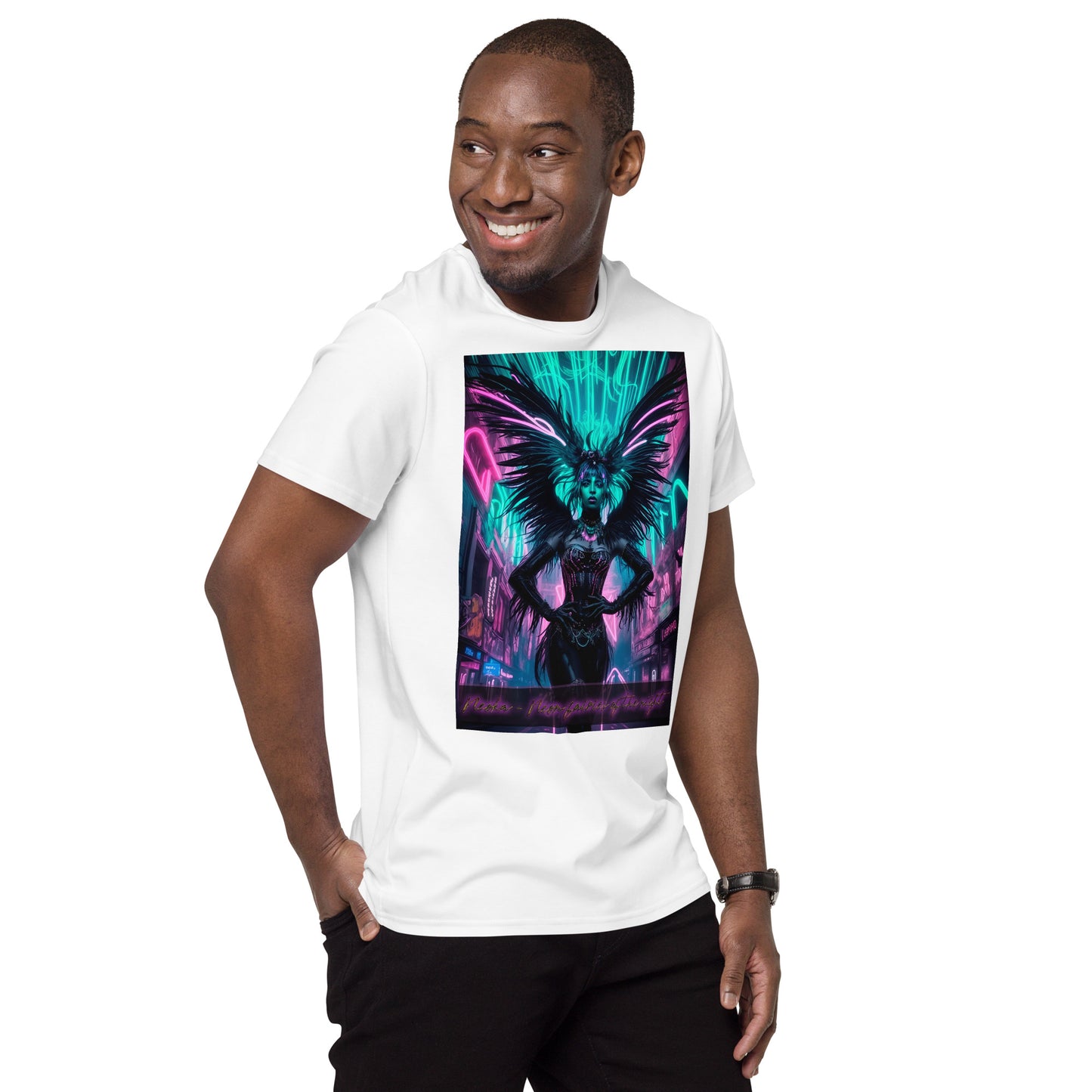 Men's premium cotton t-shirt, Collection - Neoka-Neon fairies of the night, Design - ANDRBEL STUDIO