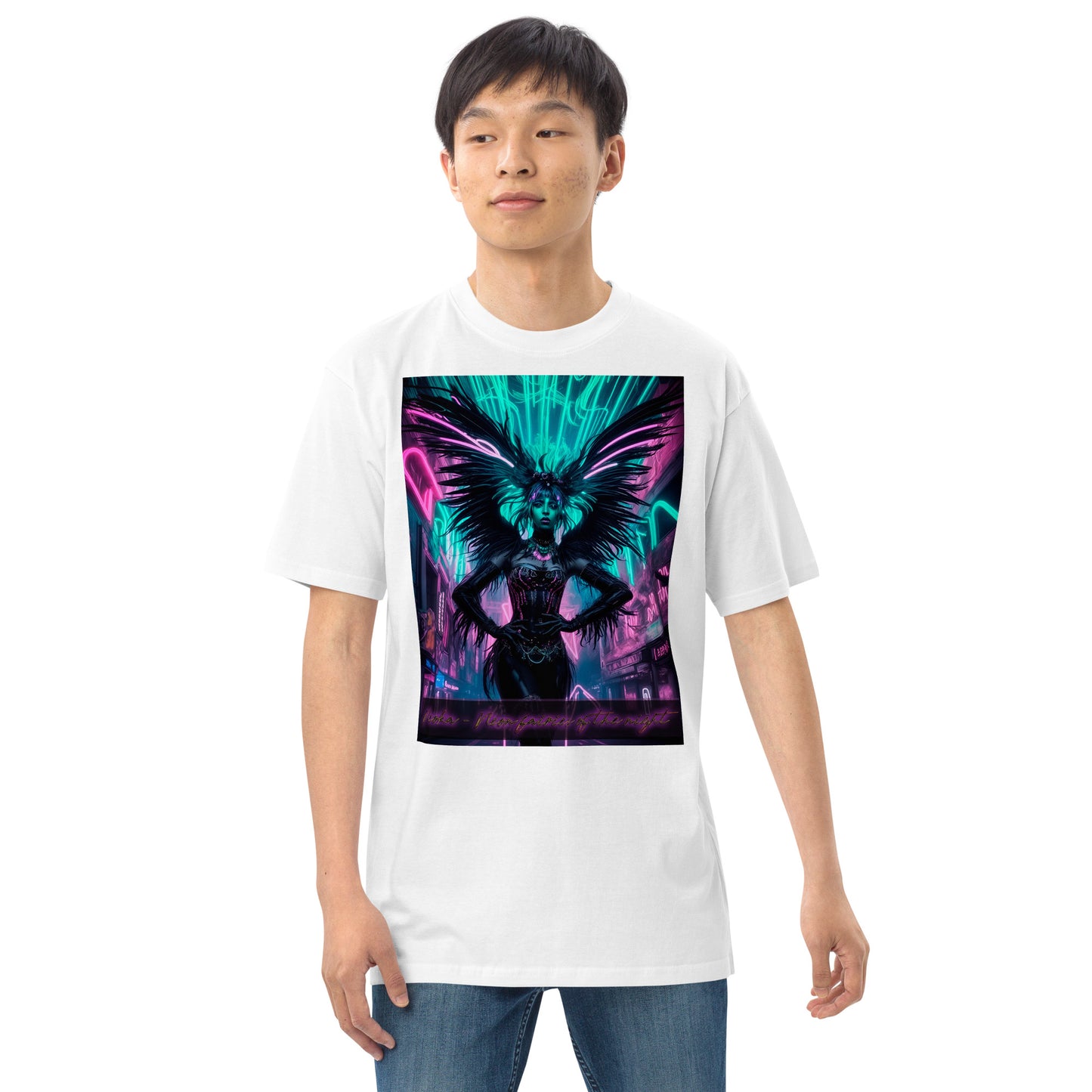 Men’s premium heavyweight tee, Collection - Neoka-Neon fairies of the night, Design - ANDRBEL STUDIO