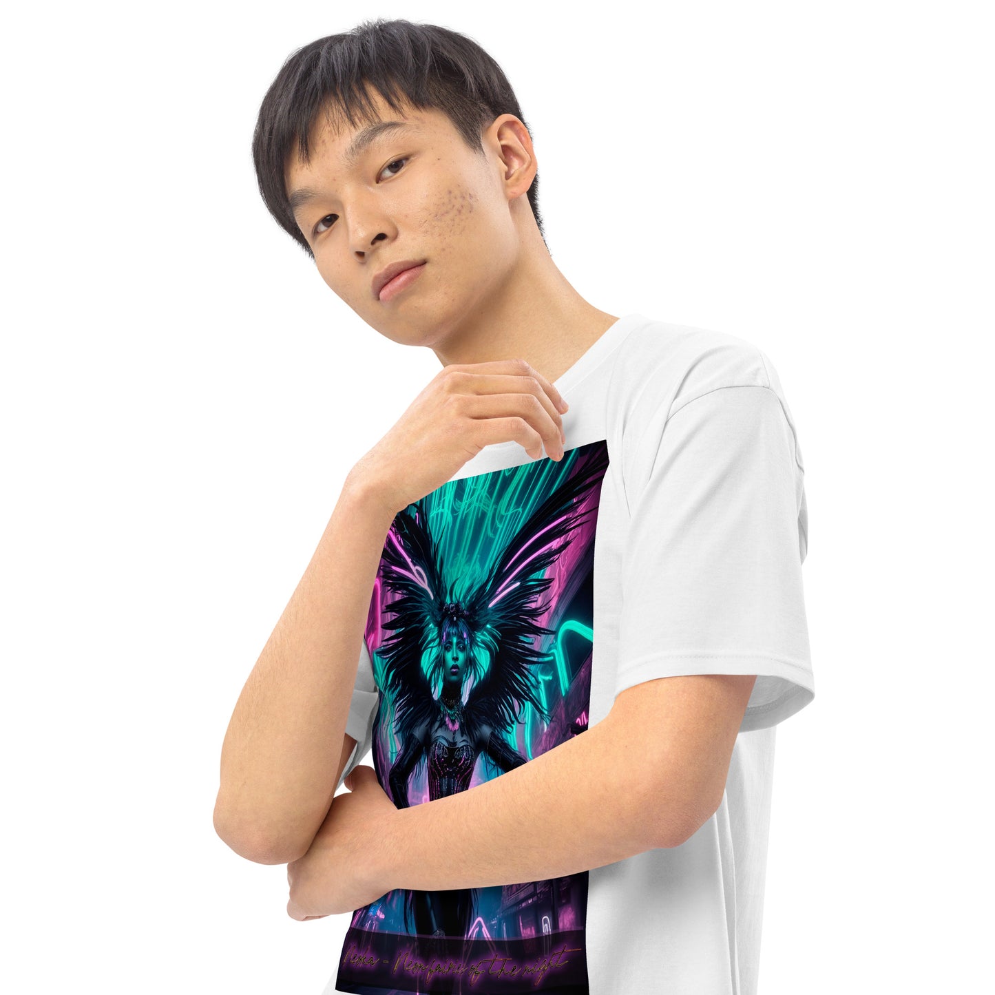 Men’s premium heavyweight tee, Collection - Neoka-Neon fairies of the night, Design - ANDRBEL STUDIO