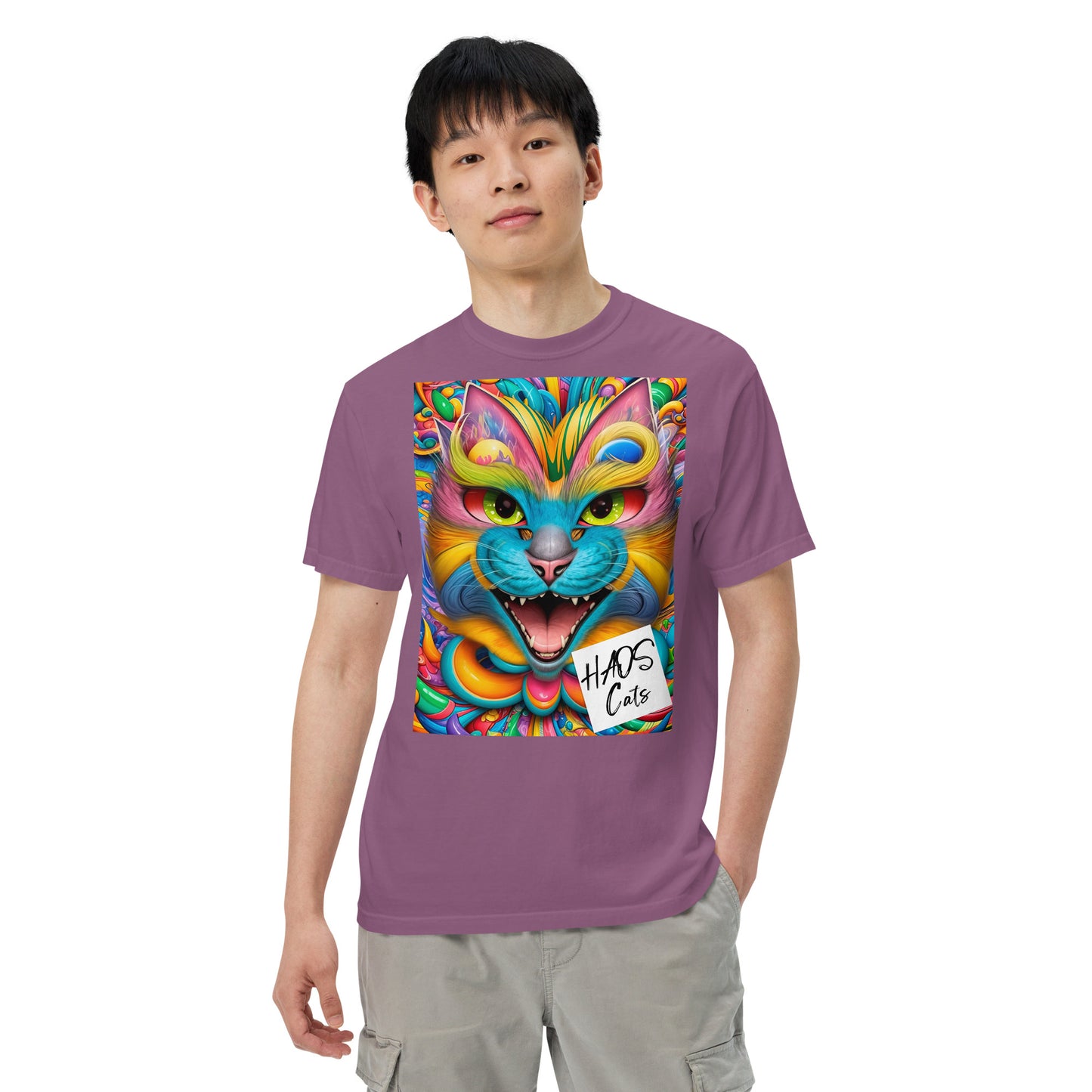 Unisex garment-dyed heavyweight t-shirt. Collection - HAOS Cats, Design - ANDRBEL STUDIO