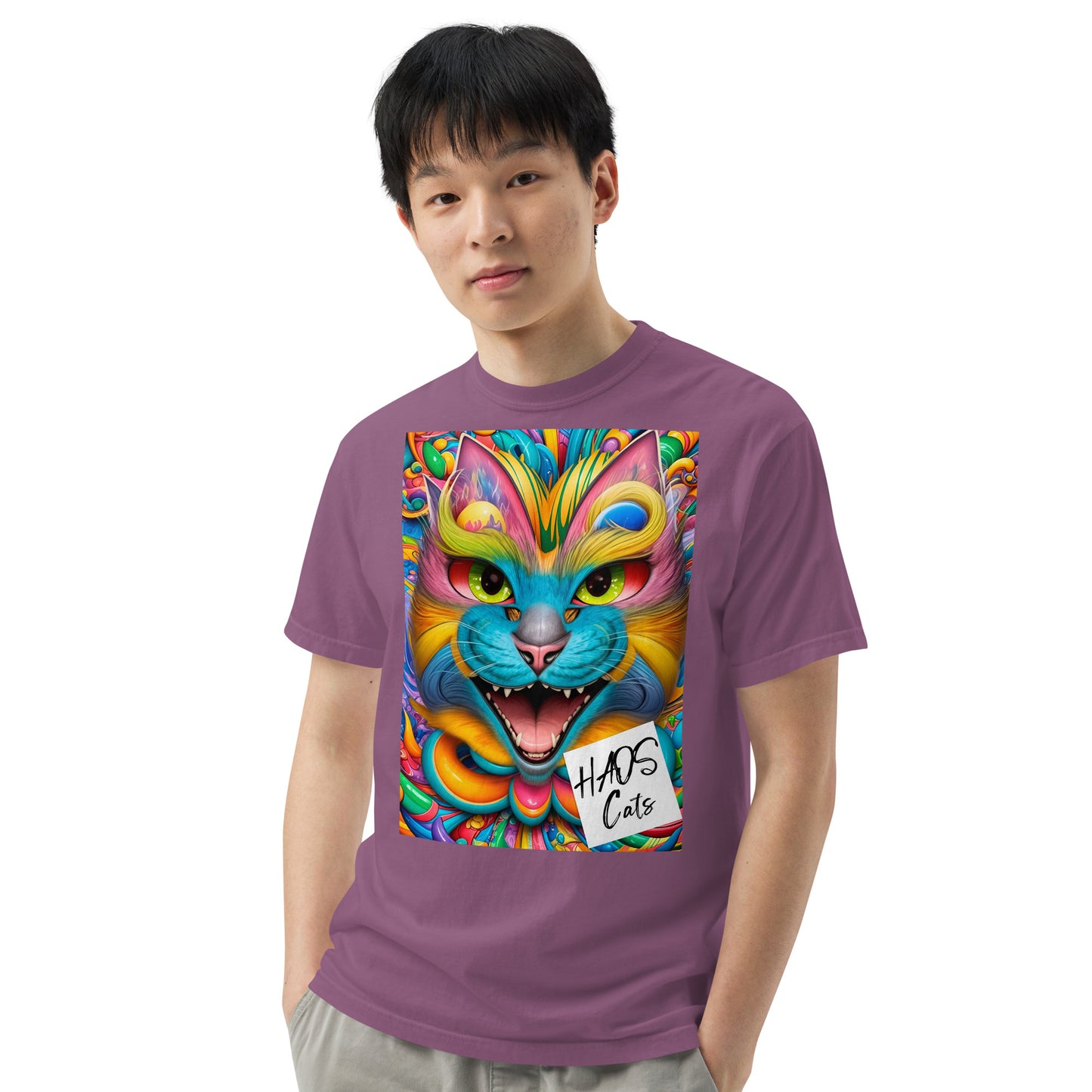 Unisex garment-dyed heavyweight t-shirt. Collection - HAOS Cats, Design - ANDRBEL STUDIO
