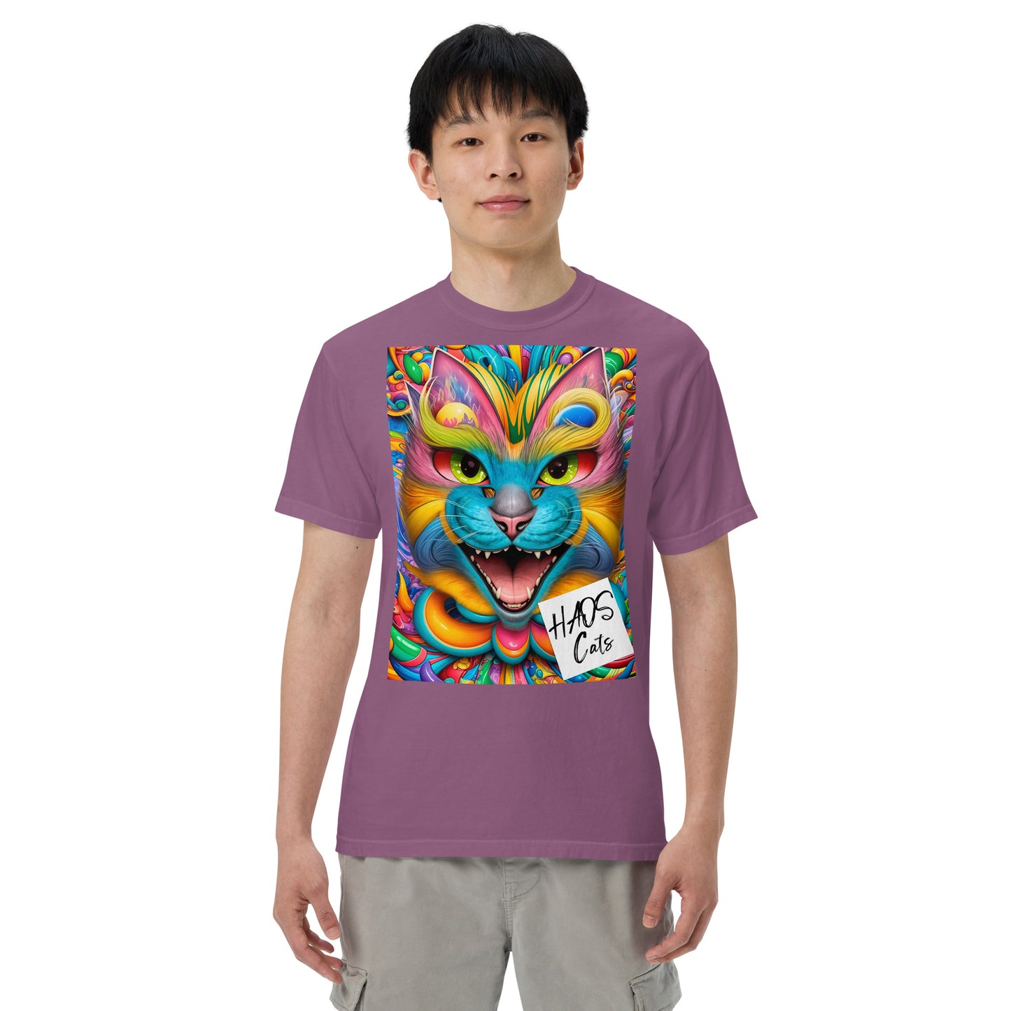 Unisex garment-dyed heavyweight t-shirt. Collection - HAOS Cats, Design - ANDRBEL STUDIO