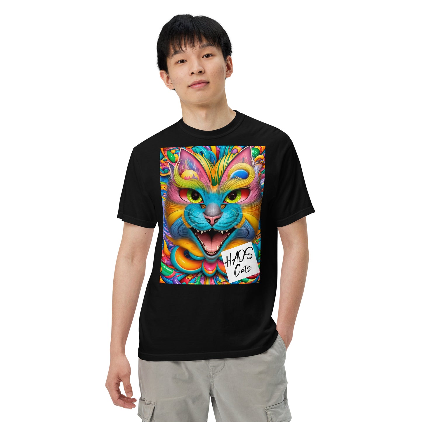 Unisex garment-dyed heavyweight t-shirt. Collection - HAOS Cats, Design - ANDRBEL STUDIO
