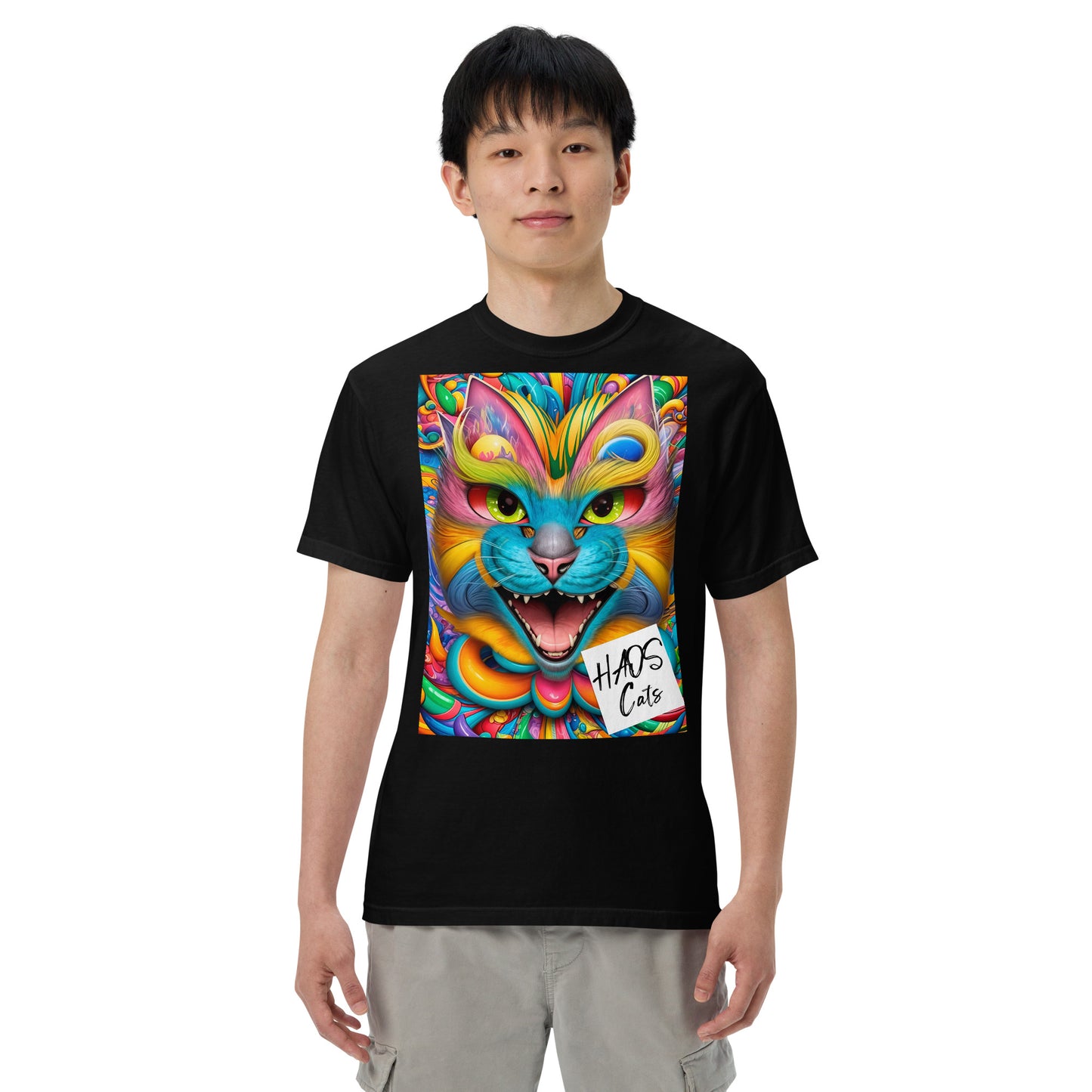 Unisex garment-dyed heavyweight t-shirt. Collection - HAOS Cats, Design - ANDRBEL STUDIO