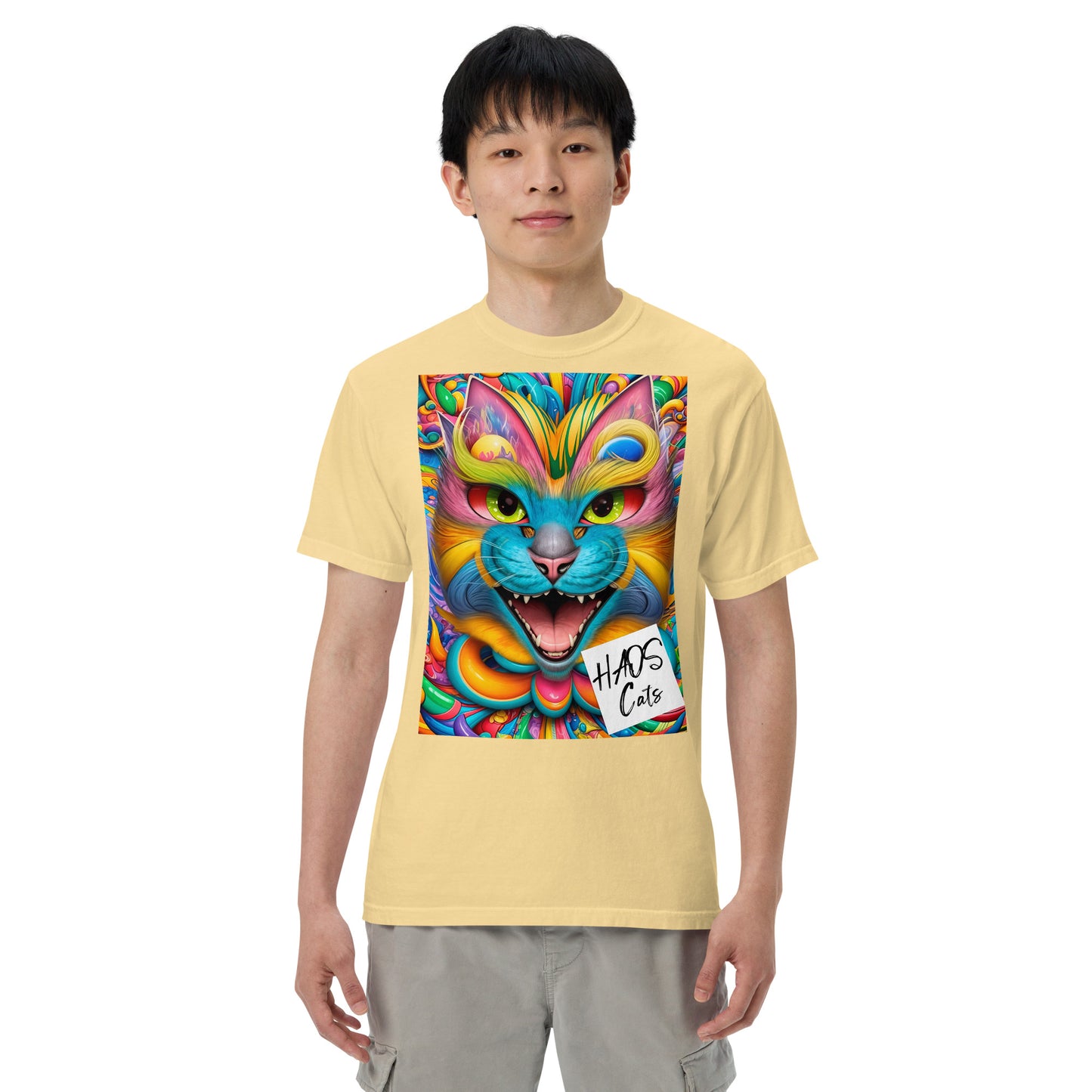 Unisex garment-dyed heavyweight t-shirt. Collection - HAOS Cats, Design - ANDRBEL STUDIO