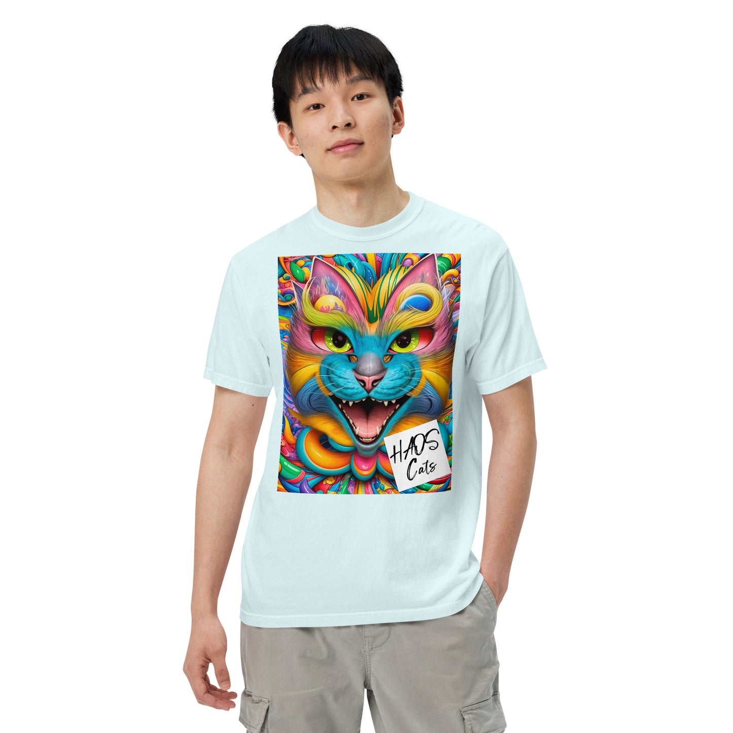 Unisex garment-dyed heavyweight t-shirt. Collection - HAOS Cats, Design - ANDRBEL STUDIO