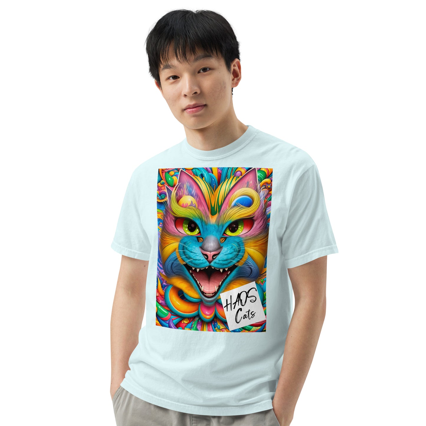 Unisex garment-dyed heavyweight t-shirt. Collection - HAOS Cats, Design - ANDRBEL STUDIO