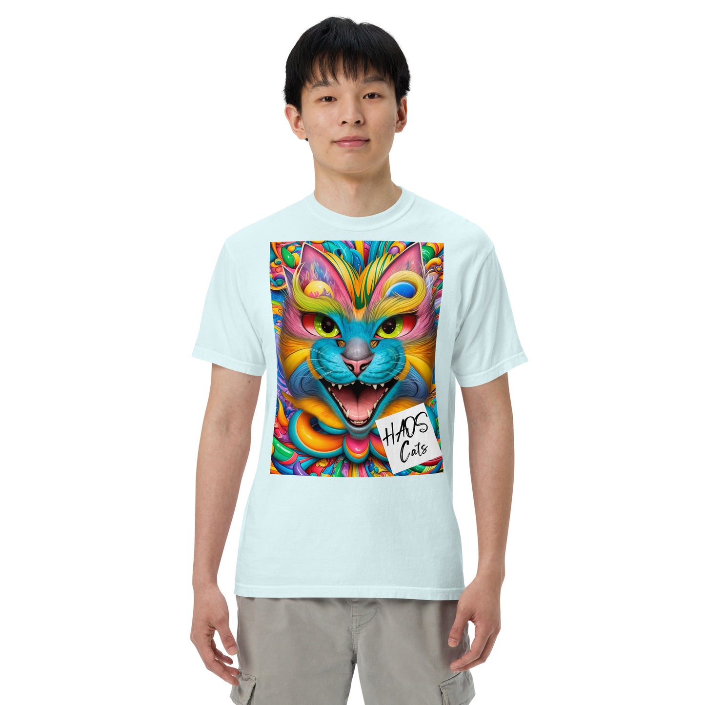 Unisex garment-dyed heavyweight t-shirt. Collection - HAOS Cats, Design - ANDRBEL STUDIO