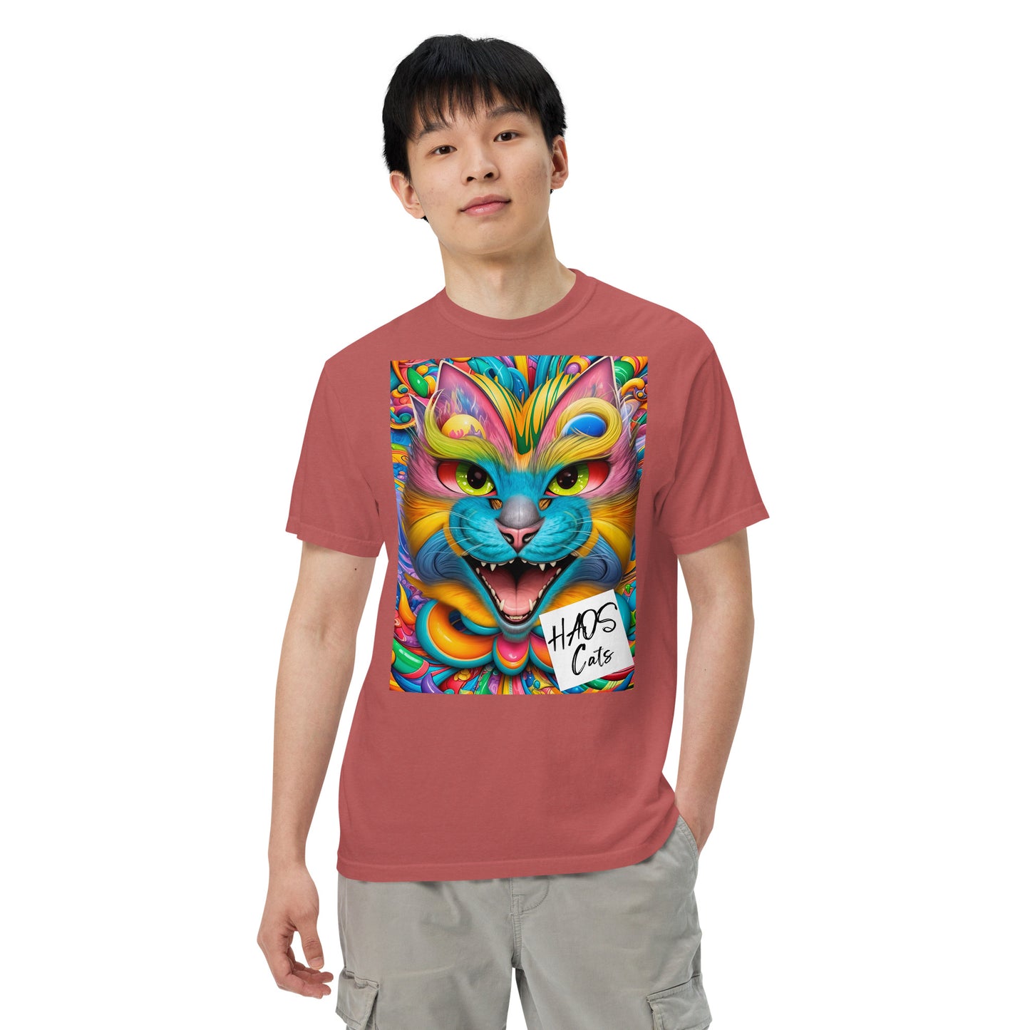Unisex garment-dyed heavyweight t-shirt. Collection - HAOS Cats, Design - ANDRBEL STUDIO
