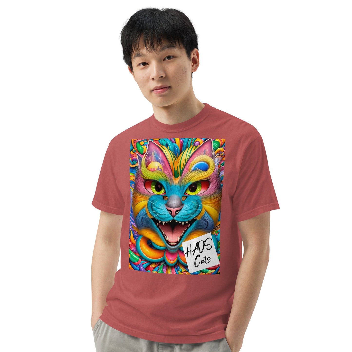 Unisex garment-dyed heavyweight t-shirt. Collection - HAOS Cats, Design - ANDRBEL STUDIO