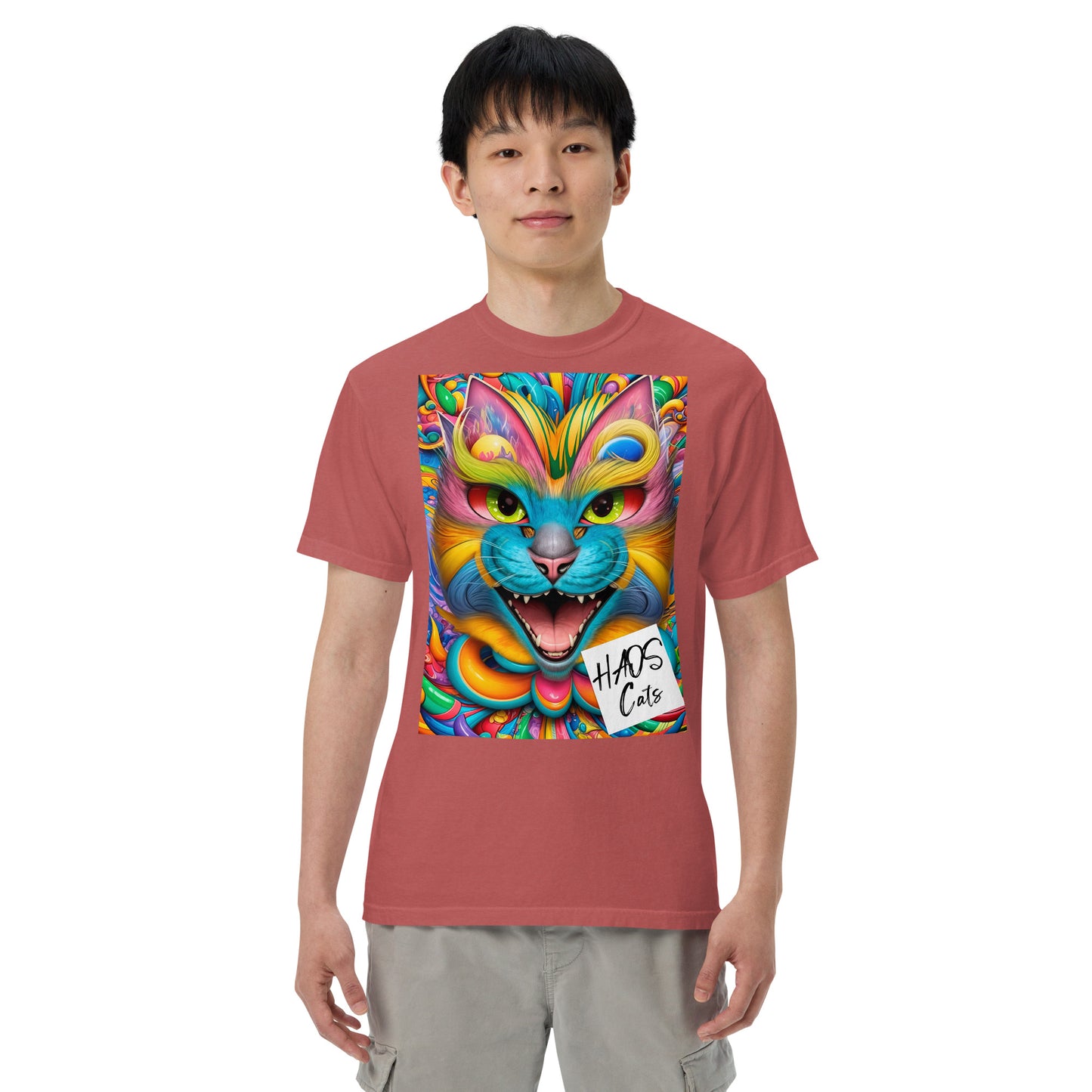Unisex garment-dyed heavyweight t-shirt. Collection - HAOS Cats, Design - ANDRBEL STUDIO