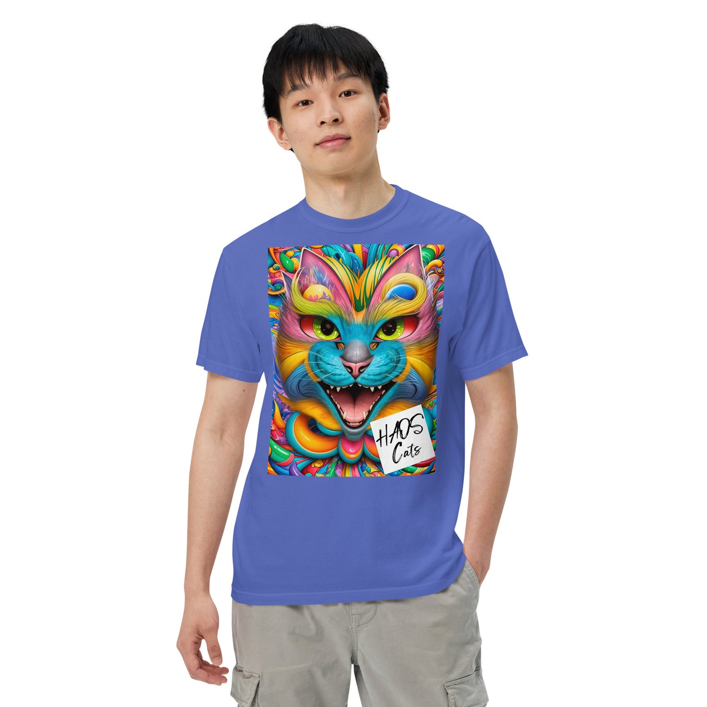 Unisex garment-dyed heavyweight t-shirt. Collection - HAOS Cats, Design - ANDRBEL STUDIO