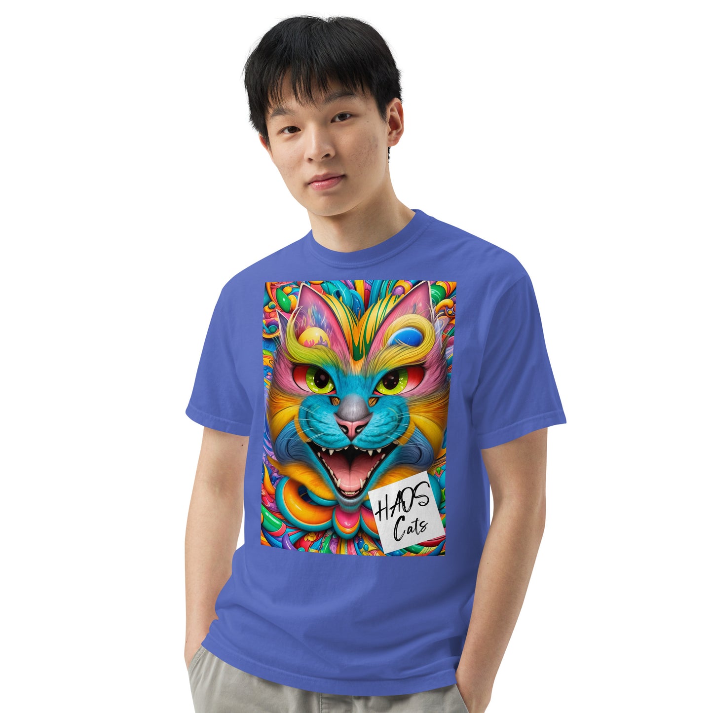 Unisex garment-dyed heavyweight t-shirt. Collection - HAOS Cats, Design - ANDRBEL STUDIO