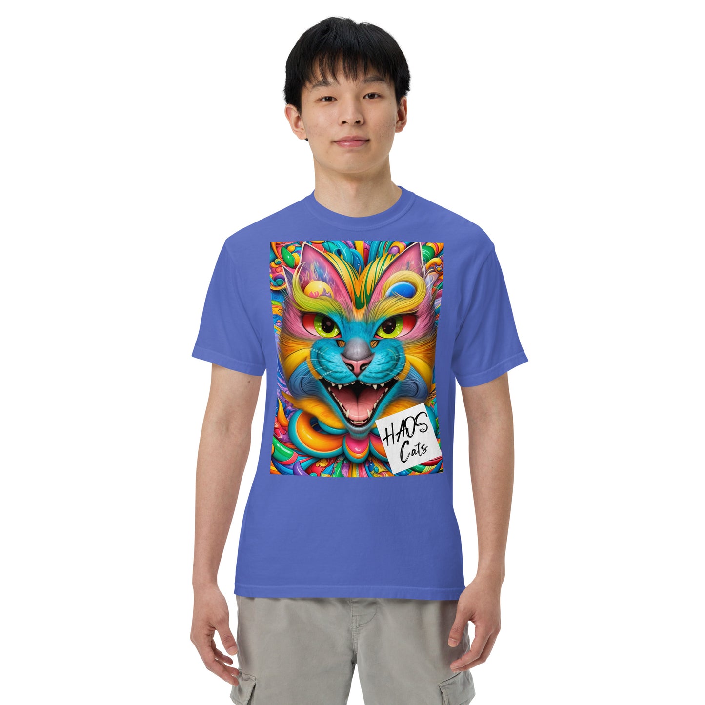 Unisex garment-dyed heavyweight t-shirt. Collection - HAOS Cats, Design - ANDRBEL STUDIO