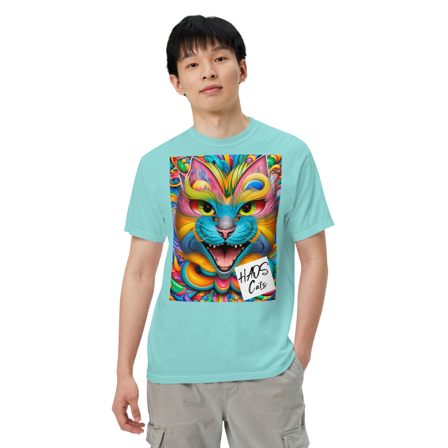 Unisex garment-dyed heavyweight t-shirt. Collection - HAOS Cats, Design - ANDRBEL STUDIO