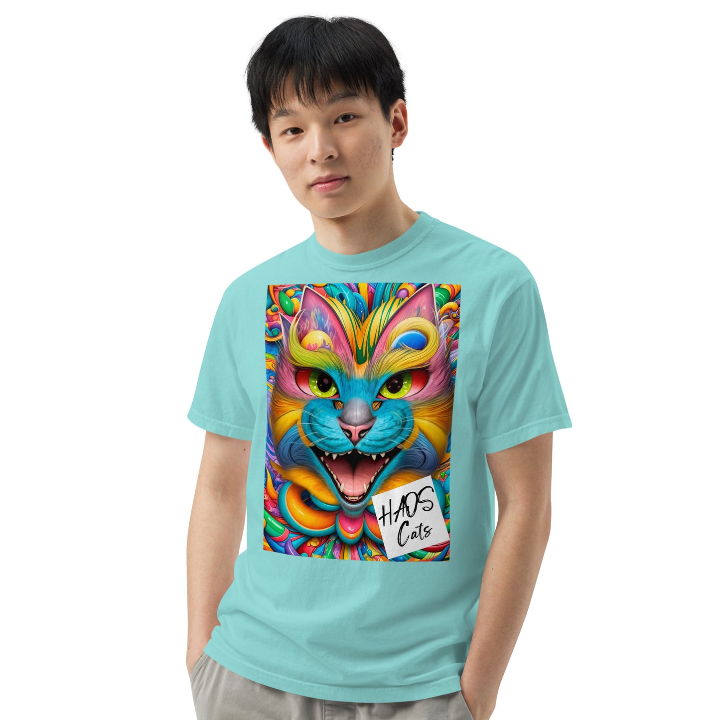 Unisex garment-dyed heavyweight t-shirt. Collection - HAOS Cats, Design - ANDRBEL STUDIO