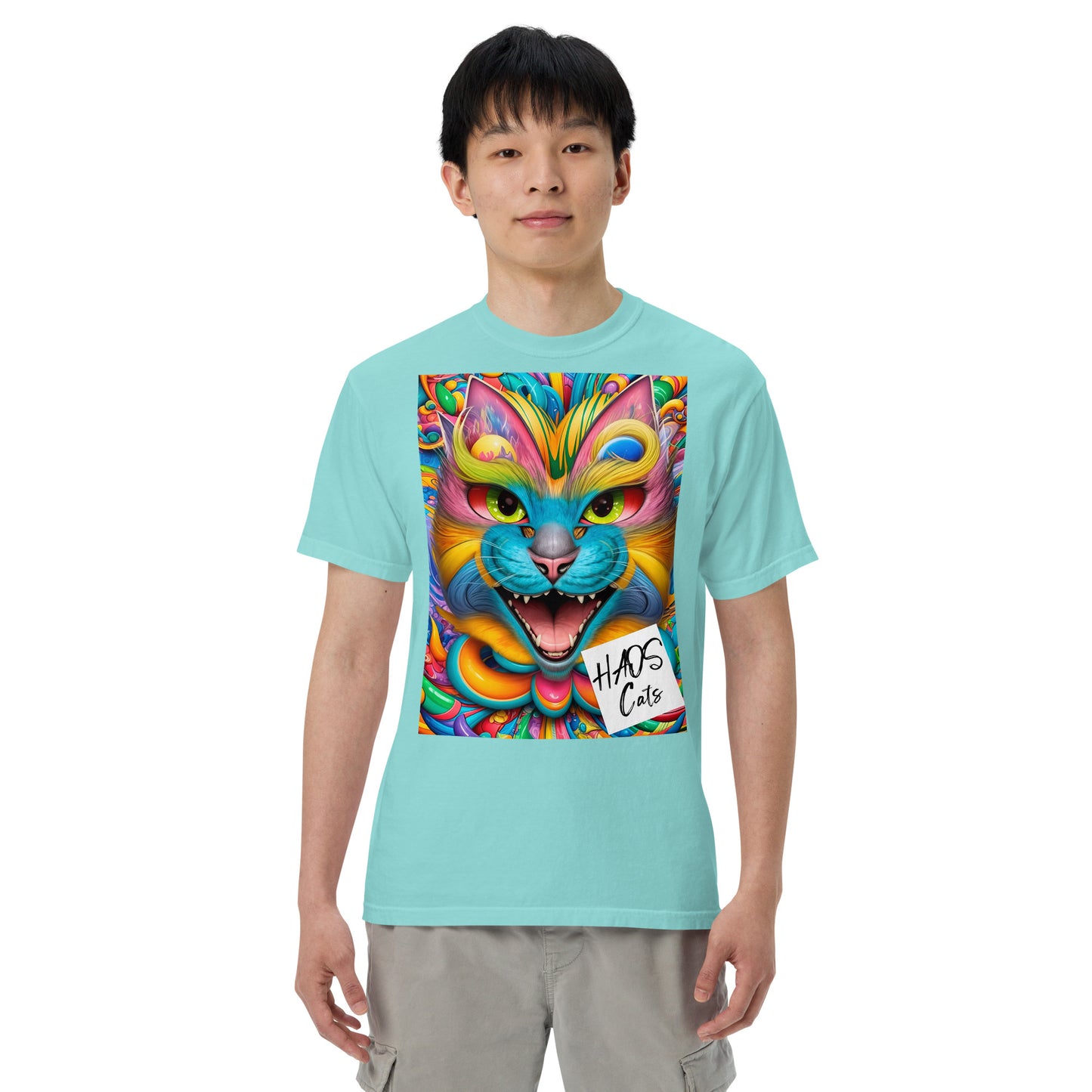 Unisex garment-dyed heavyweight t-shirt. Collection - HAOS Cats, Design - ANDRBEL STUDIO