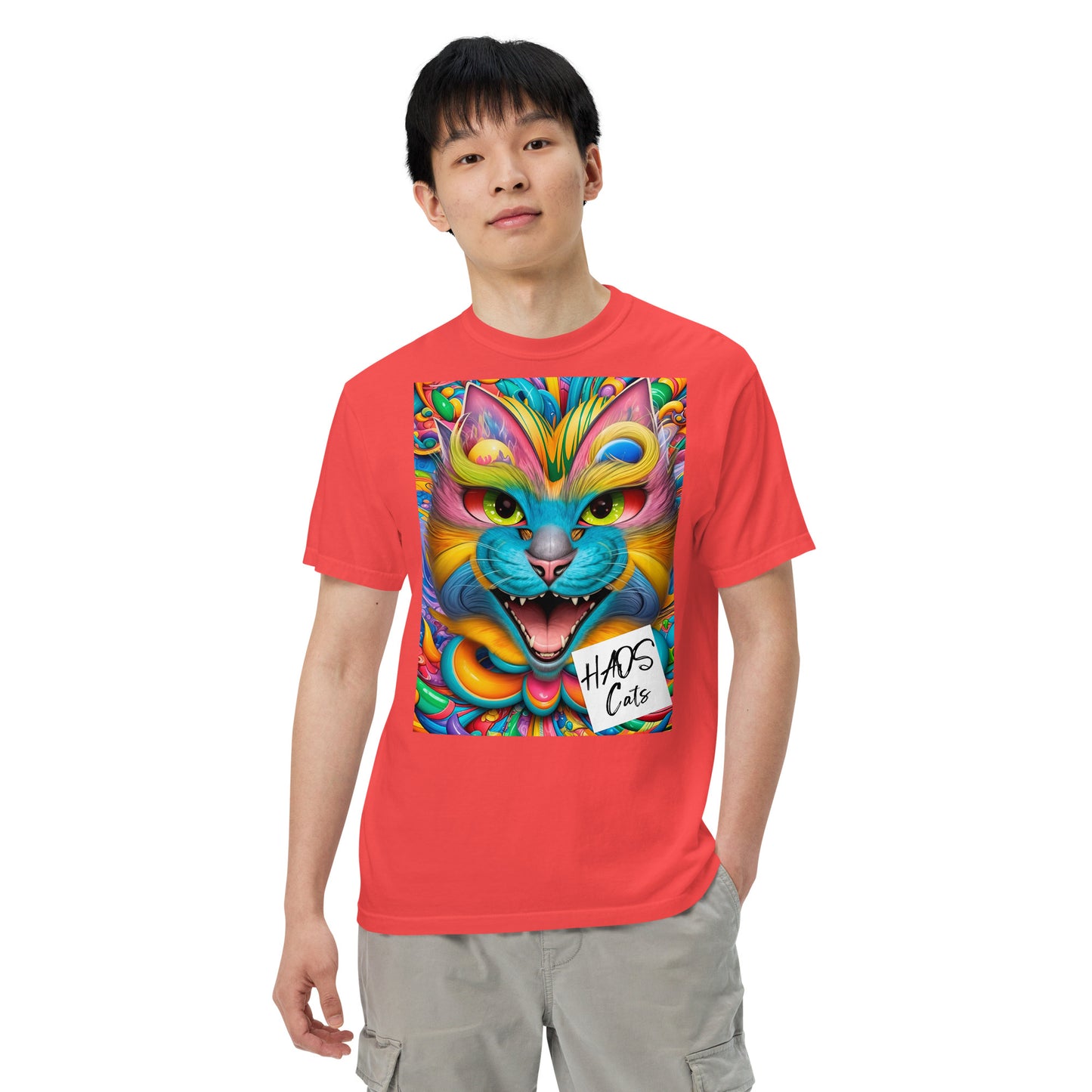 Unisex garment-dyed heavyweight t-shirt. Collection - HAOS Cats, Design - ANDRBEL STUDIO