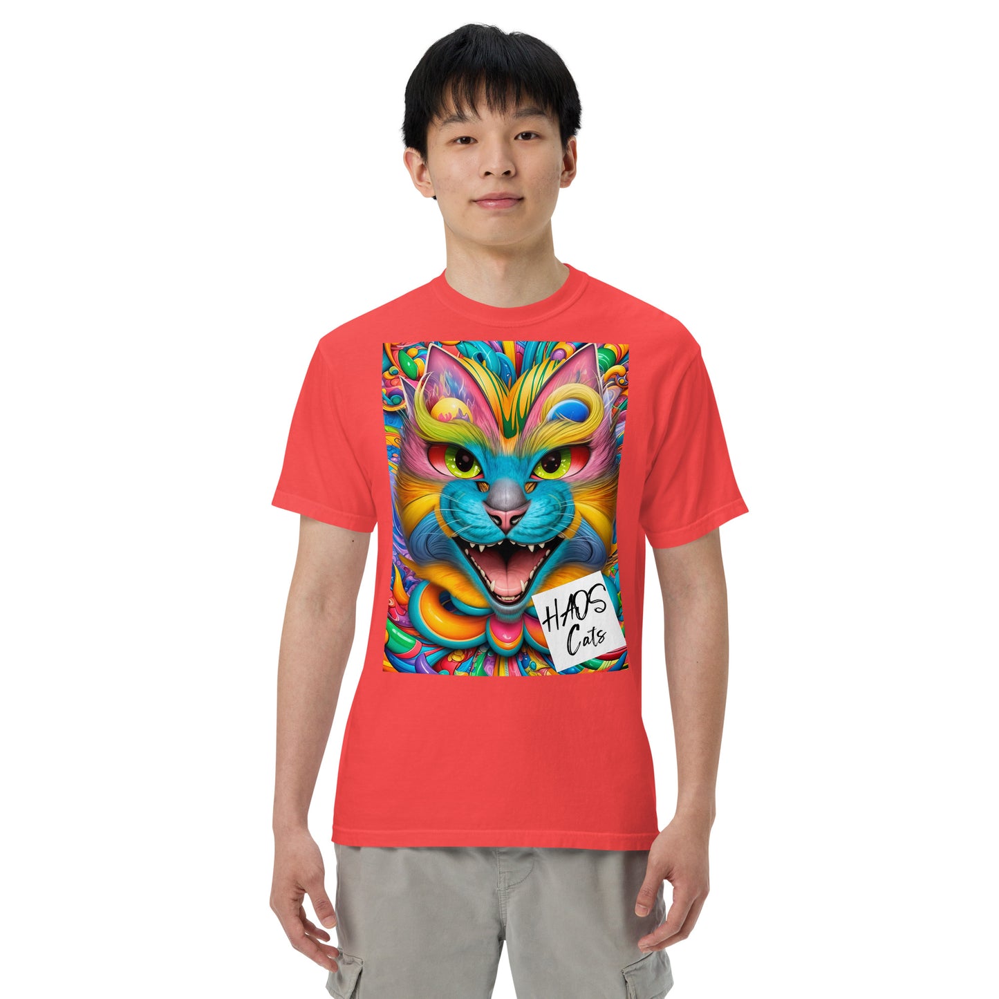 Unisex garment-dyed heavyweight t-shirt. Collection - HAOS Cats, Design - ANDRBEL STUDIO