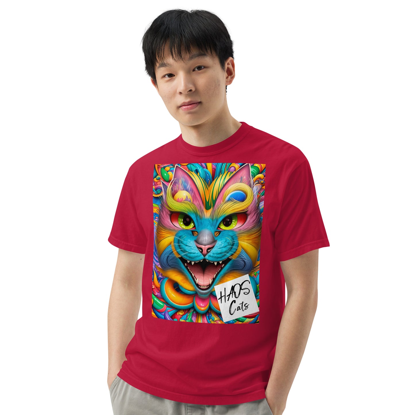Unisex garment-dyed heavyweight t-shirt. Collection - HAOS Cats, Design - ANDRBEL STUDIO