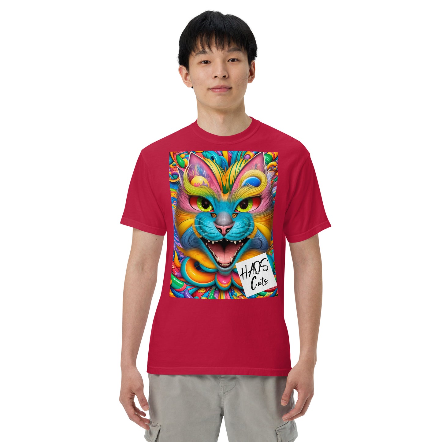 Unisex garment-dyed heavyweight t-shirt. Collection - HAOS Cats, Design - ANDRBEL STUDIO