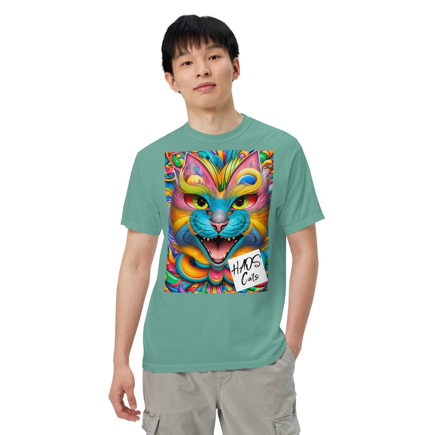 Unisex garment-dyed heavyweight t-shirt. Collection - HAOS Cats, Design - ANDRBEL STUDIO