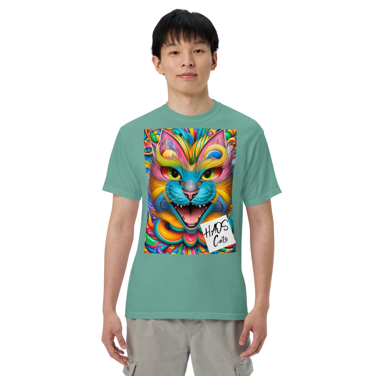 Unisex garment-dyed heavyweight t-shirt. Collection - HAOS Cats, Design - ANDRBEL STUDIO