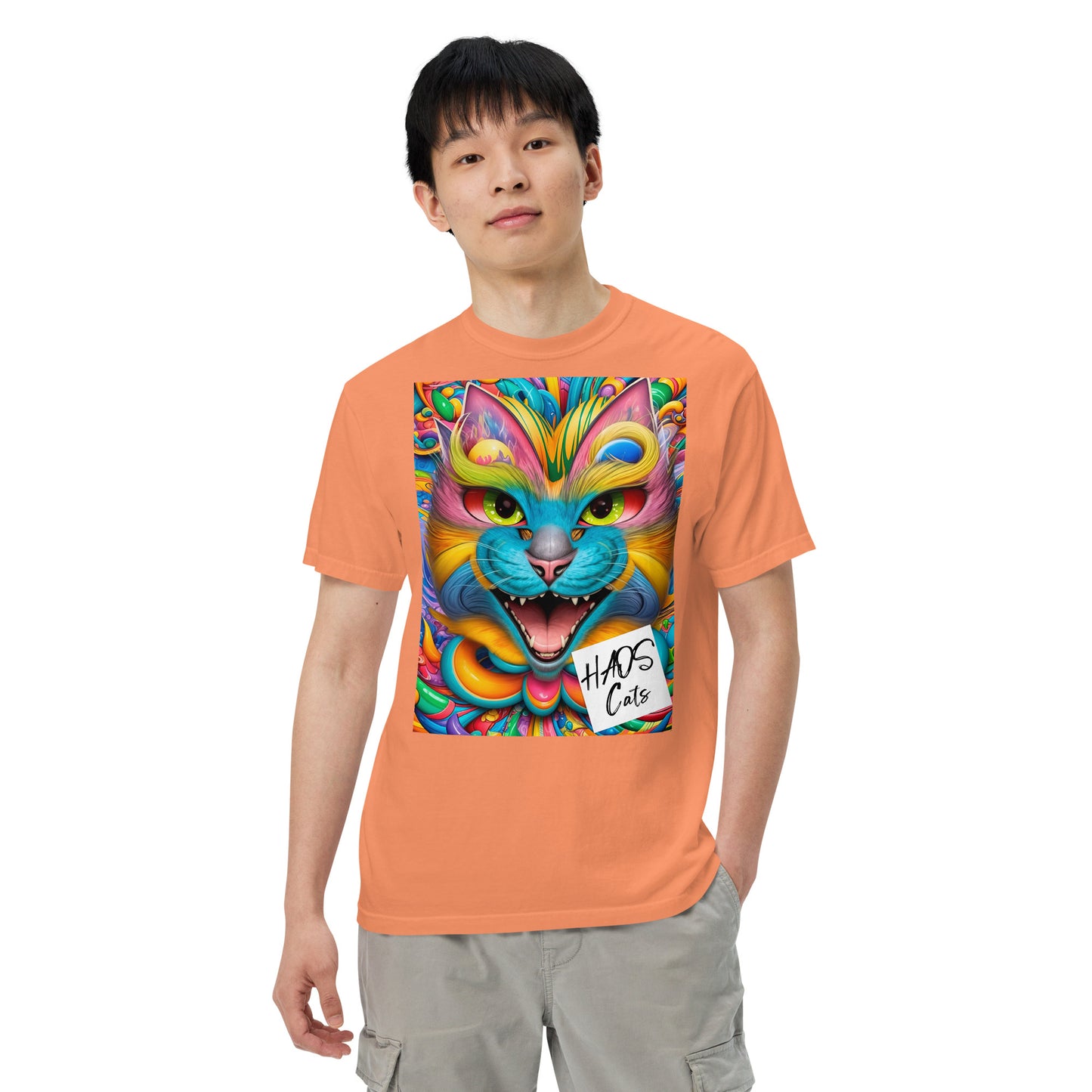Unisex garment-dyed heavyweight t-shirt. Collection - HAOS Cats, Design - ANDRBEL STUDIO