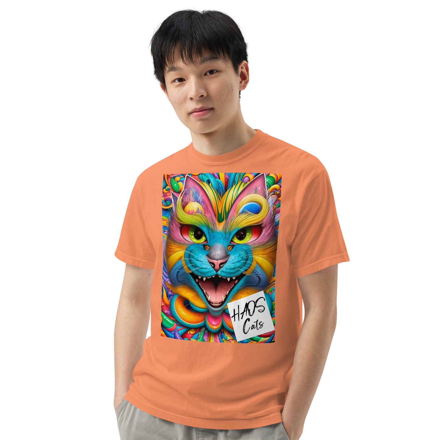 Unisex garment-dyed heavyweight t-shirt. Collection - HAOS Cats, Design - ANDRBEL STUDIO
