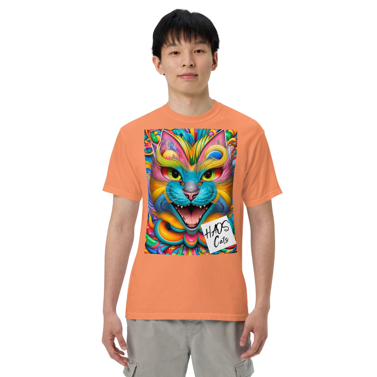 Unisex garment-dyed heavyweight t-shirt. Collection - HAOS Cats, Design - ANDRBEL STUDIO