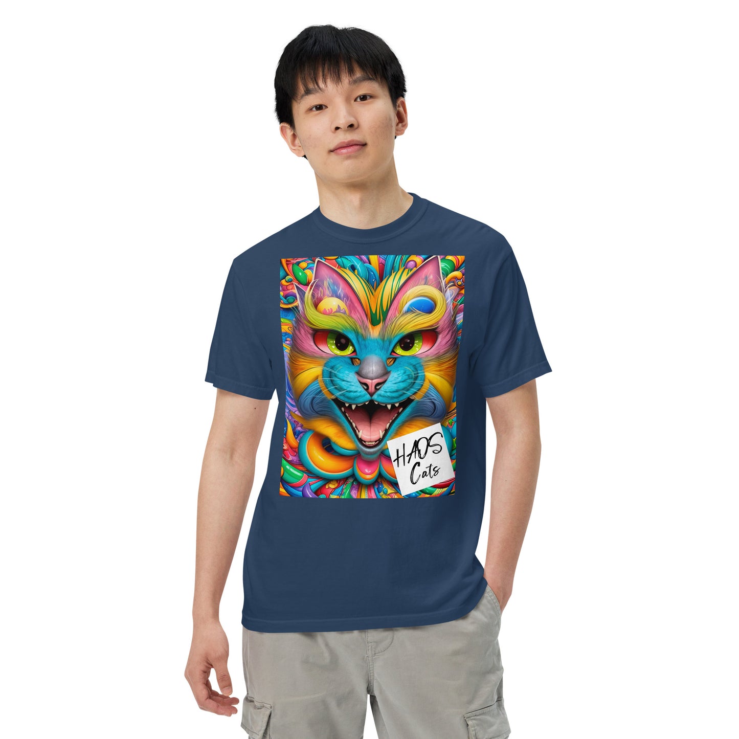 Unisex garment-dyed heavyweight t-shirt. Collection - HAOS Cats, Design - ANDRBEL STUDIO