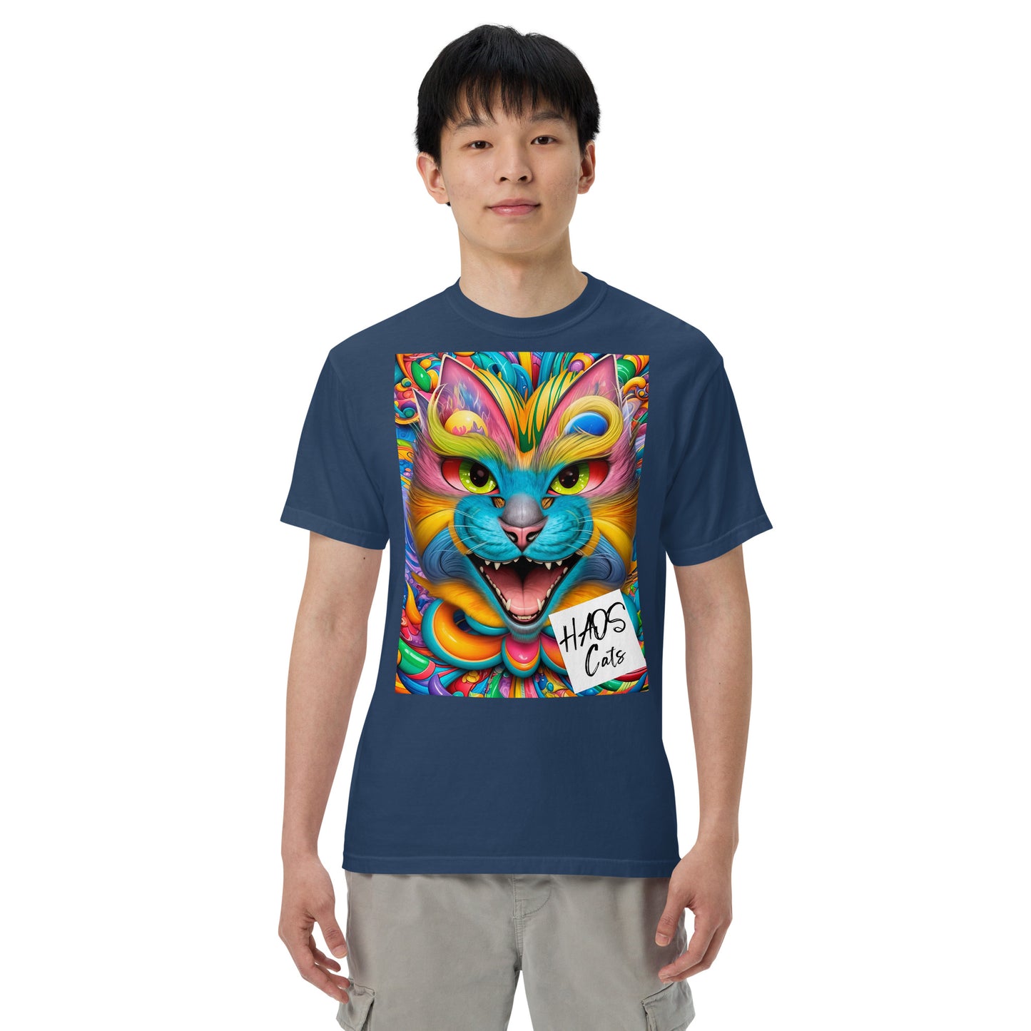Unisex garment-dyed heavyweight t-shirt. Collection - HAOS Cats, Design - ANDRBEL STUDIO