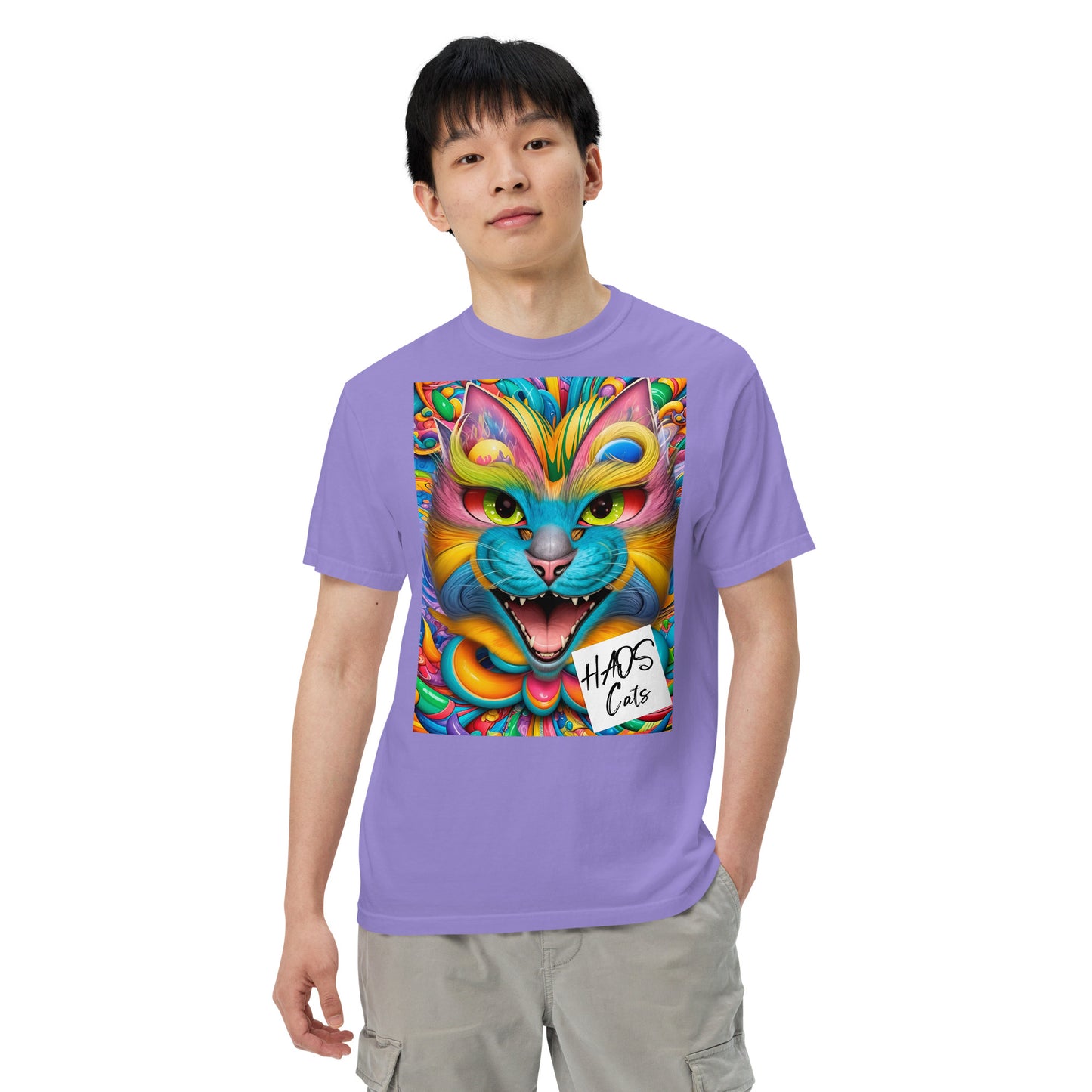 Unisex garment-dyed heavyweight t-shirt. Collection - HAOS Cats, Design - ANDRBEL STUDIO