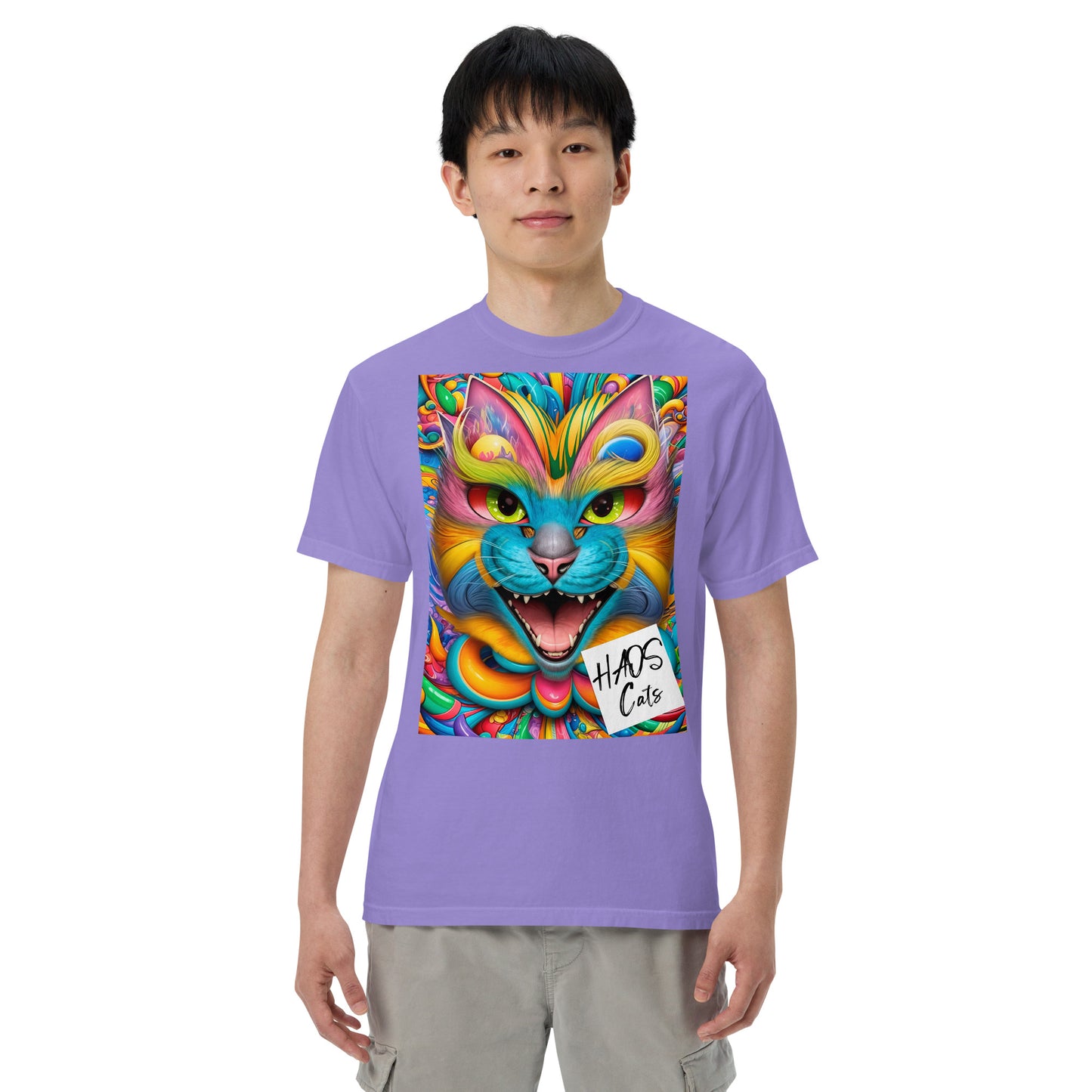Unisex garment-dyed heavyweight t-shirt. Collection - HAOS Cats, Design - ANDRBEL STUDIO