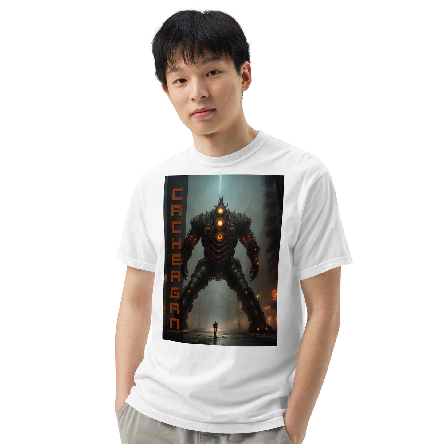 Unisex garment-dyed heavyweight t-shirt. Collection - Cachergan, Design - ANDRBEL STUDIO