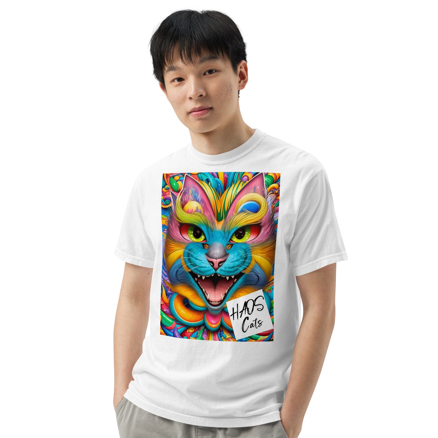 Unisex garment-dyed heavyweight t-shirt. Collection - HAOS Cats, Design - ANDRBEL STUDIO