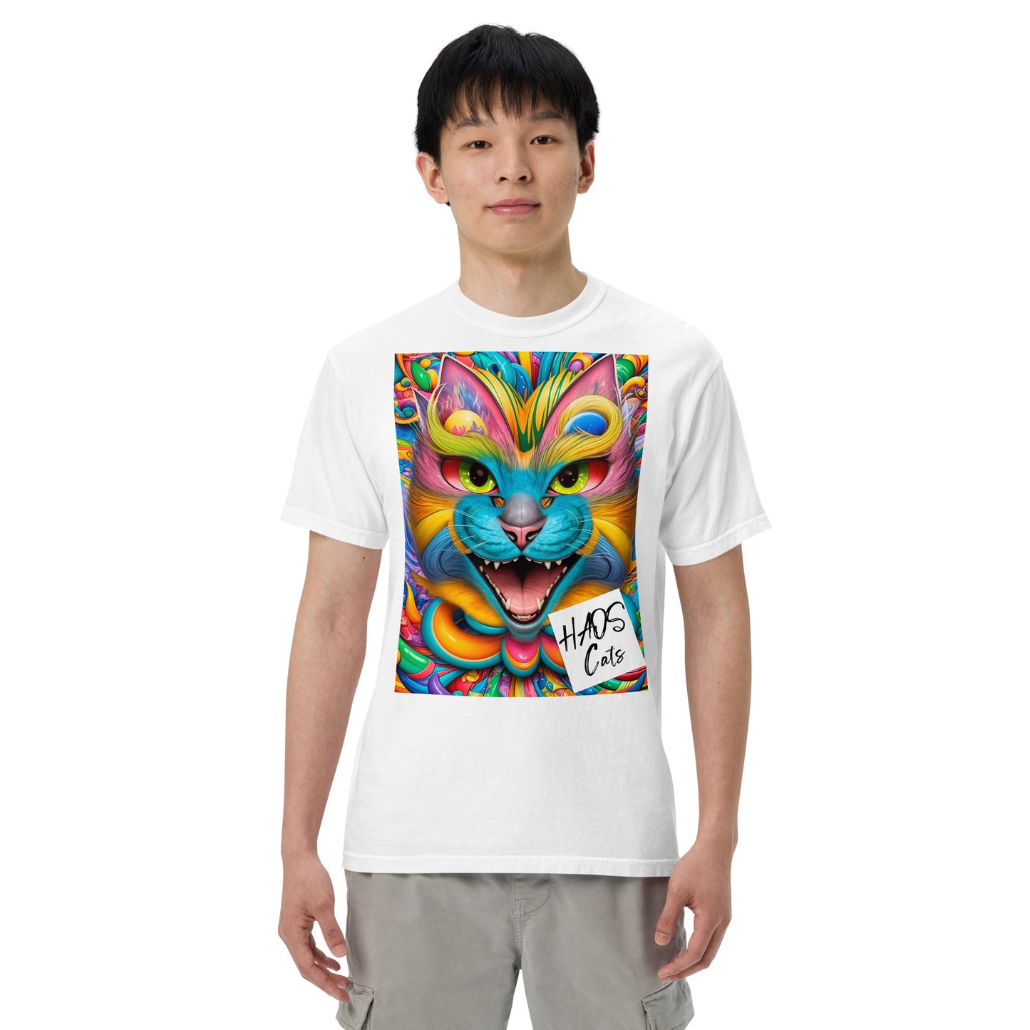 Unisex garment-dyed heavyweight t-shirt. Collection - HAOS Cats, Design - ANDRBEL STUDIO