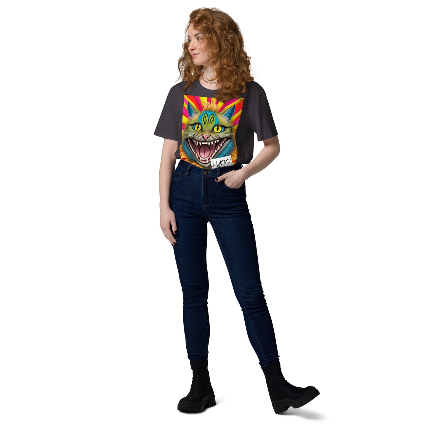 Unisex organic cotton t-shirt. Collection - HAOS Cats, Design - ANDRBEL STUDIO