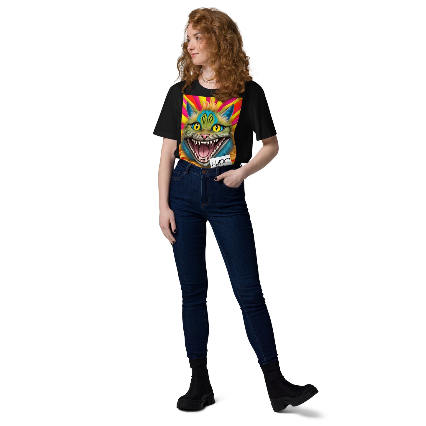 Unisex organic cotton t-shirt. Collection - HAOS Cats, Design - ANDRBEL STUDIO