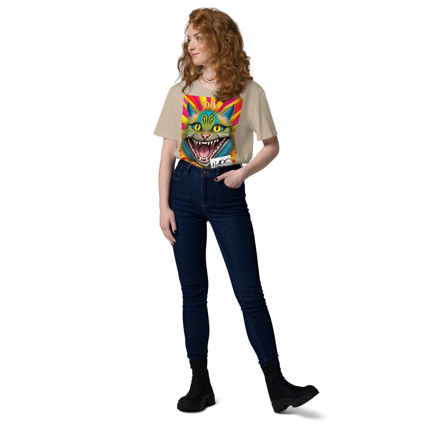 Unisex organic cotton t-shirt. Collection - HAOS Cats, Design - ANDRBEL STUDIO