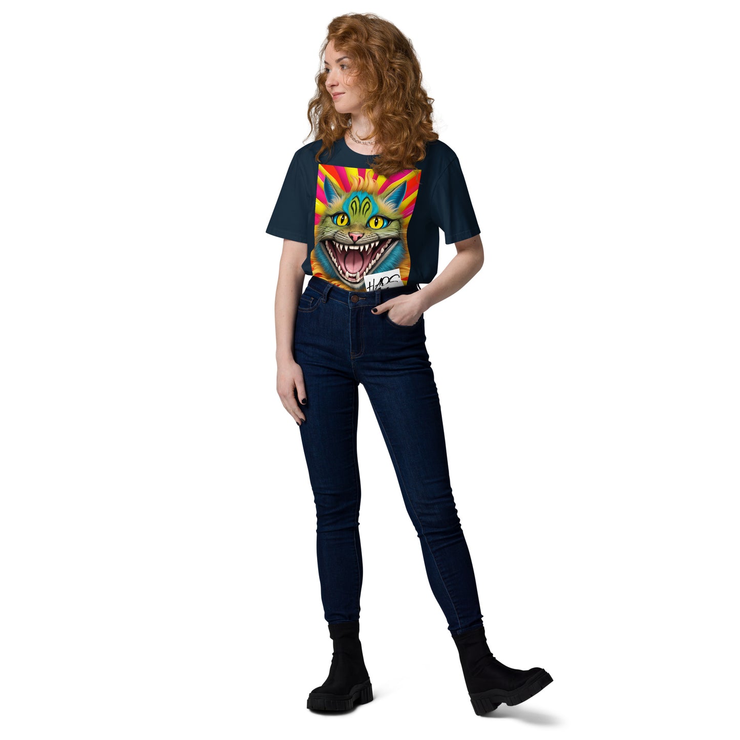 Unisex organic cotton t-shirt. Collection - HAOS Cats, Design - ANDRBEL STUDIO
