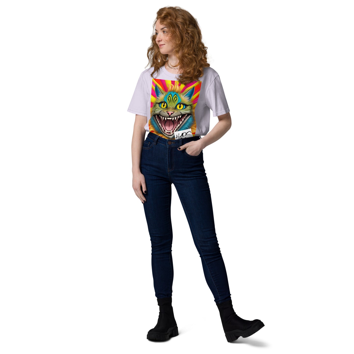Unisex organic cotton t-shirt. Collection - HAOS Cats, Design - ANDRBEL STUDIO