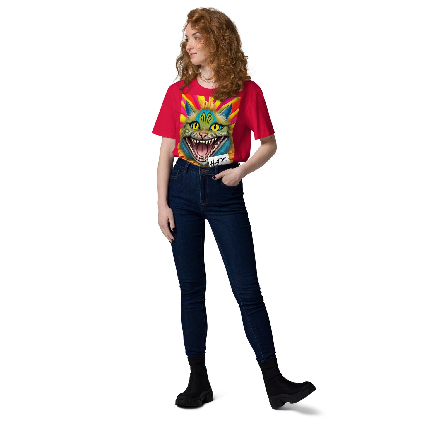 Unisex organic cotton t-shirt. Collection - HAOS Cats, Design - ANDRBEL STUDIO