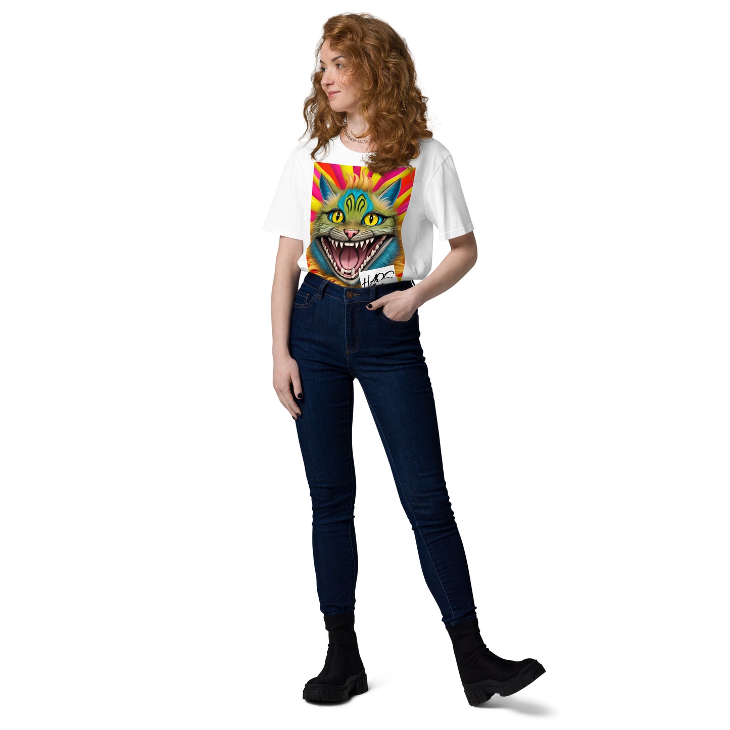 Unisex organic cotton t-shirt. Collection - HAOS Cats, Design - ANDRBEL STUDIO