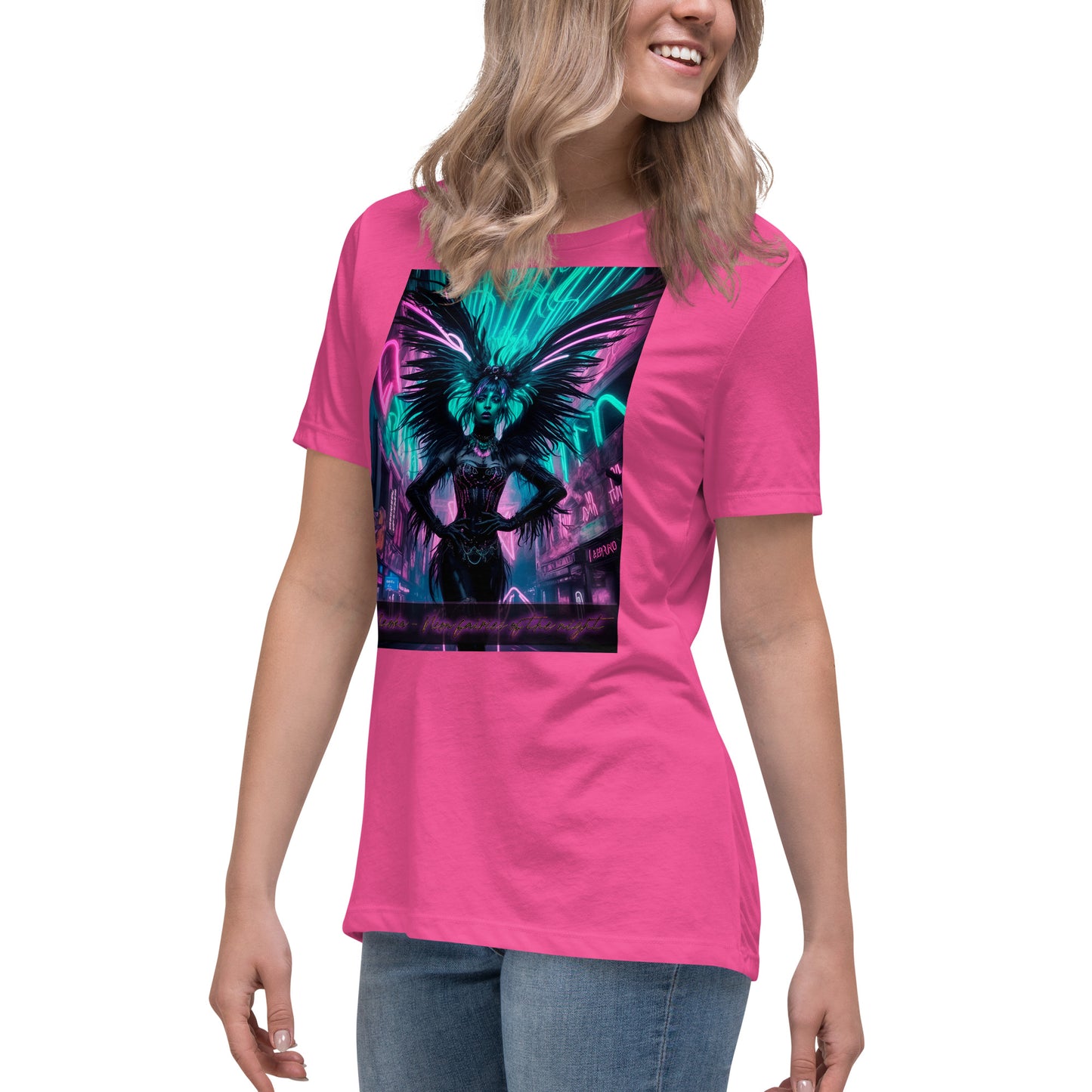 T-shirt rilassata da donna, Collezione - Neoka-Neon fate della notte, Design - ANDRBEL STUDIO