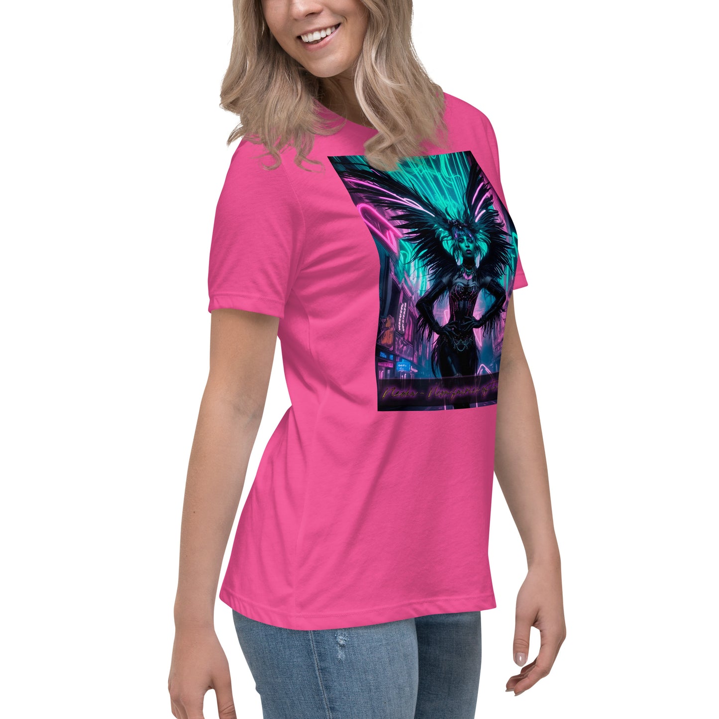 T-shirt rilassata da donna, Collezione - Neoka-Neon fate della notte, Design - ANDRBEL STUDIO
