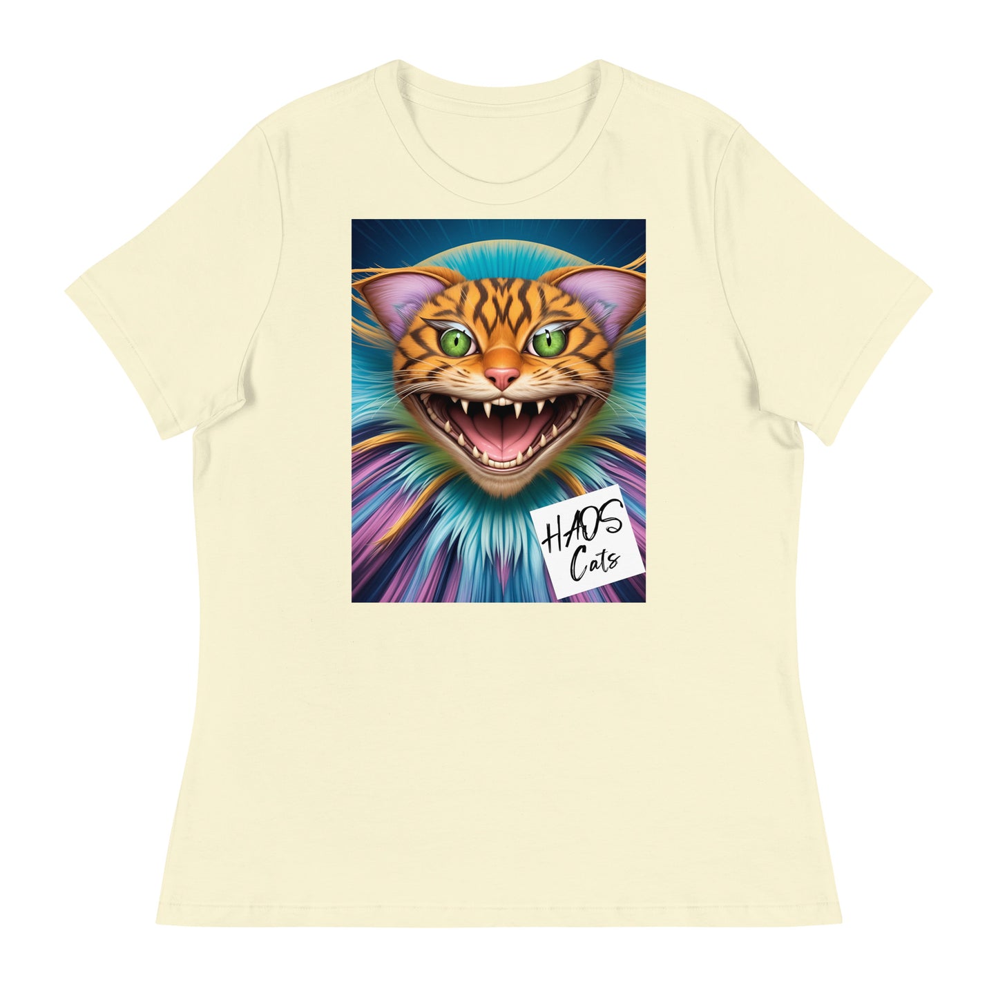 Women's Relaxed T-Shirt. Collection - HAOS Cats, Design - ANDRBEL STUDIO.