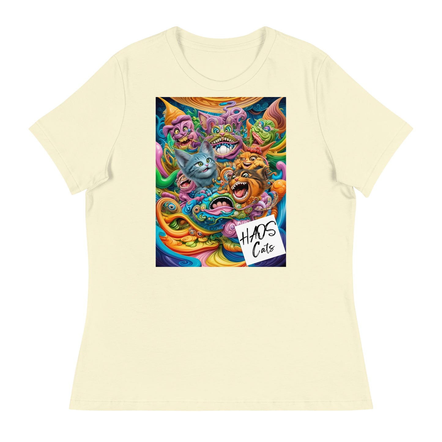 Women's Relaxed T-Shirt. Collection - HAOS Cats, Design - ANDRBEL STUDIO
