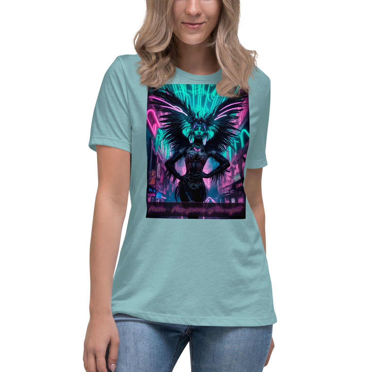 T-shirt rilassata da donna, Collezione - Neoka-Neon fate della notte, Design - ANDRBEL STUDIO