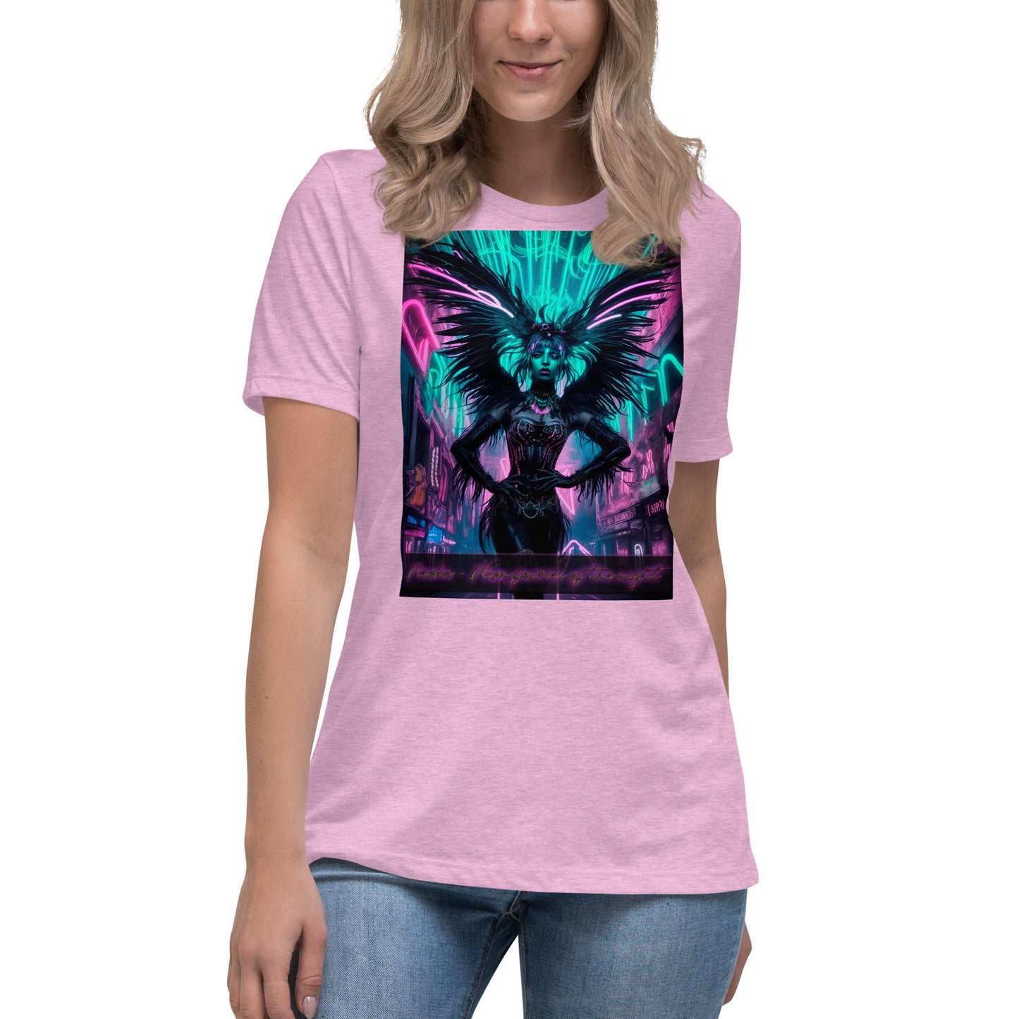 T-shirt rilassata da donna, Collezione - Neoka-Neon fate della notte, Design - ANDRBEL STUDIO